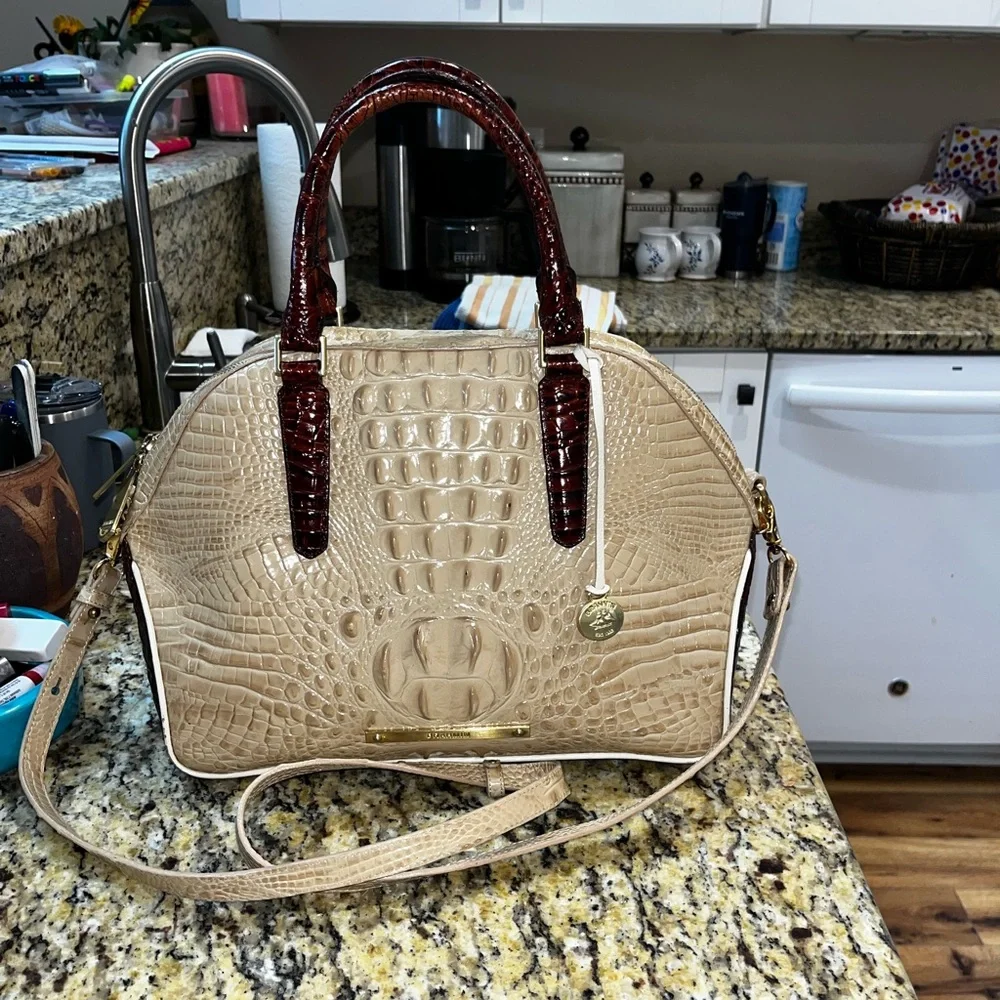 Brahmin Beige and Brown Croc-Embossed Satchel - Picture 1 of 6